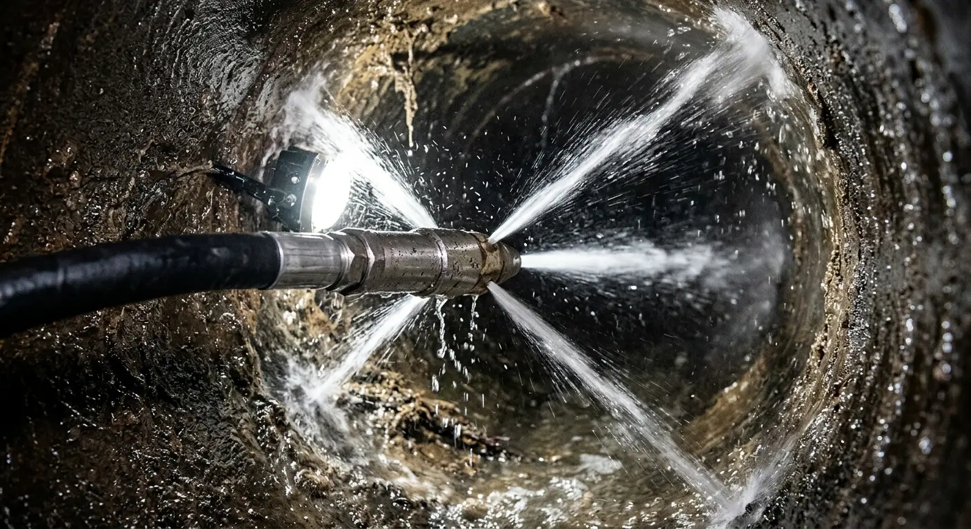 High-pressure hydro jetting nozzle cleaning sewer pipe for Emergency Drain Service in Citrus Springs